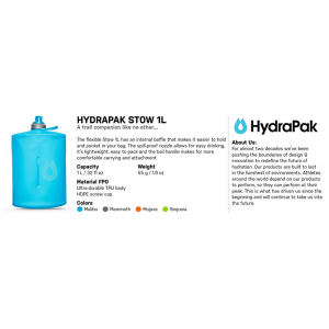 Мягкая фляга Hydrapak Stow с винтовой крышкой, емкость 1000 мл | цвет Malibu Blue | (GS310HP)